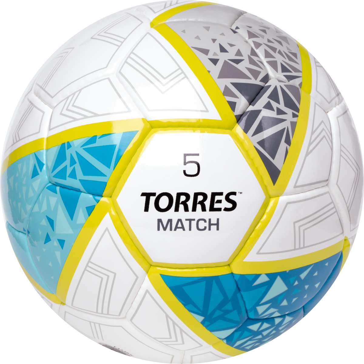 Фото Мяч футбольный Torres Match р.5 32 п. синт. кожа руч. сшив. бело-серо-голубой F323975 со склада магазина Спортев
