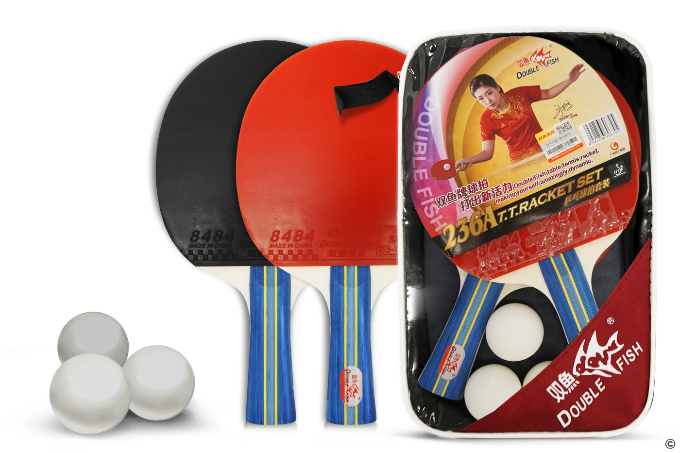 Фото Набор для настольного тенниса Double Fish (2 ракетки, 3 мяча (236А)) CK-236A со склада магазина Спортев