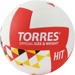 Мяч волейбольный Torres Hit р.5 синт. кожа бело-красно-мультколор V32055 Мяч волейбольный Torres Hit р.5 синт. кожа бело-красно-мультколор V32055