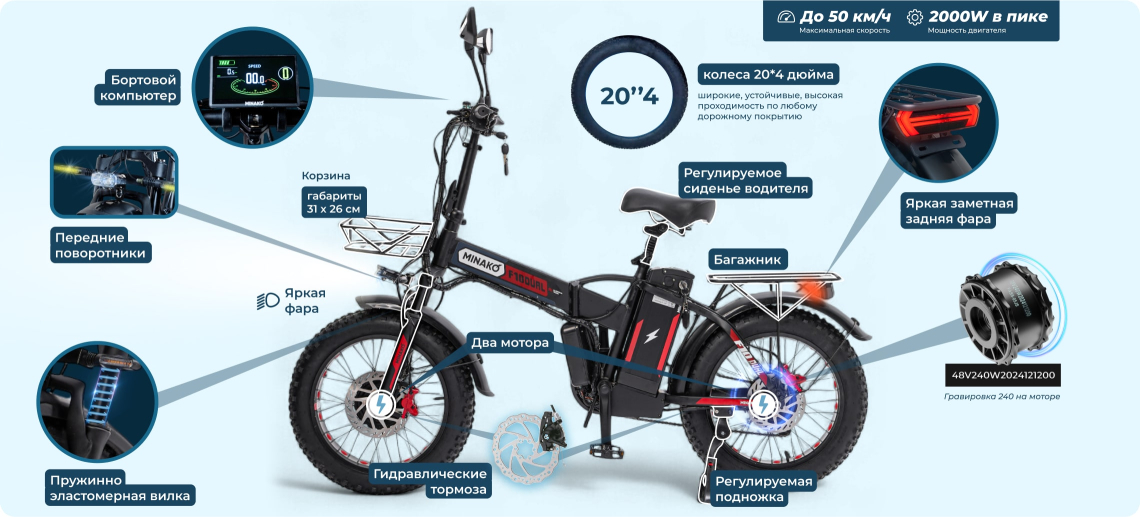 Фото Электровелосипед Minako F10 Dual со склада магазина Спортев