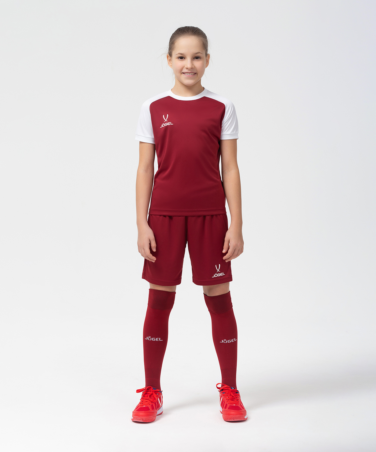 Фото Футболка игровая JOGEL CAMP Reglan Jersey, гранатовый/белый, детский со склада магазина Спортев