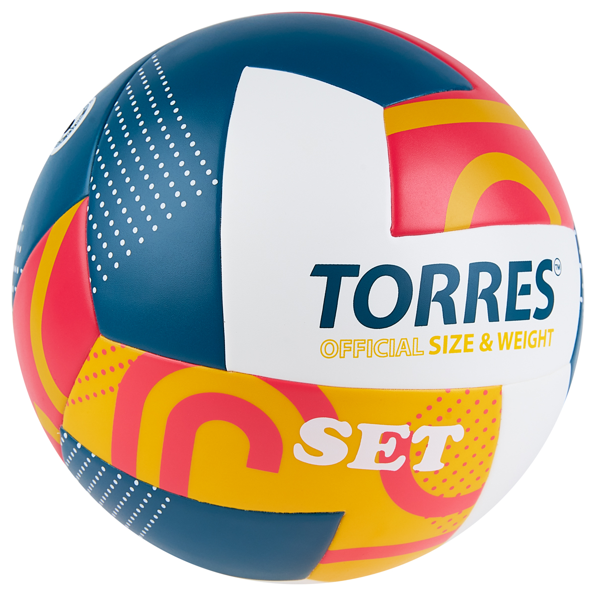 Фото Мяч волейбольный Torres Set р.5 синт. кожа белый-мультиколор V32345 со склада магазина Спортев