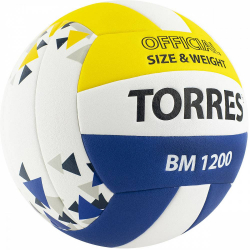 Мяч волейбольный Torres BM1200 р.5 синт.кожа клееный  бел-син-желт V42035