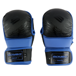 Перчатки ММА BoyBo Wings кожа черно-синие 1435