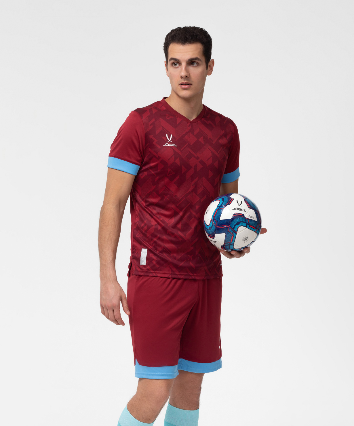 Фото Футболка игровая JOGEL DIVISION PerFormDRY Union Jersey, гранатовый/голубой/белый со склада магазина Спортев