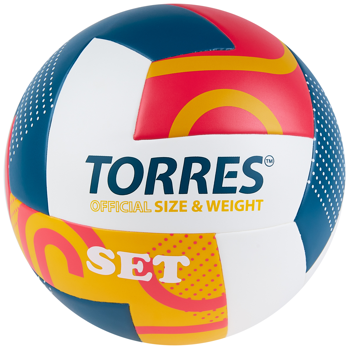 Фото Мяч волейбольный Torres Set р.5 синт. кожа белый-мультиколор V32345 со склада магазина Спортев