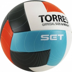 Мяч волейбольный Torres Set р.5 синт. кожа бело-оранж-серо-голубой V32045 Мяч волейбольный Torres Set р.5 синт. кожа бело-оранж-серо-голубой V32045