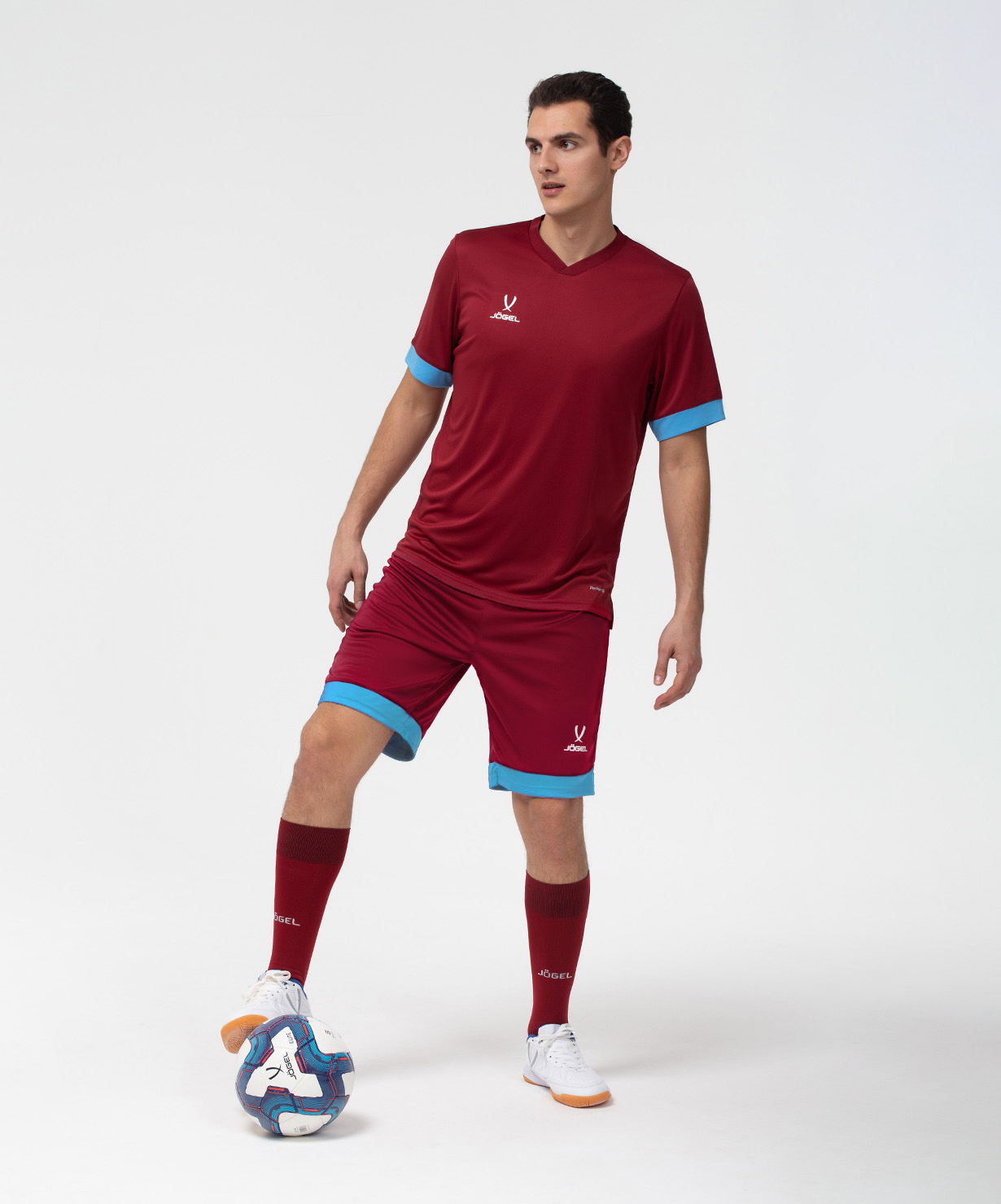 Фото Футболка игровая JOGEL DIVISION PerFormDRY Union Jersey, гранатовый/голубой/белый со склада магазина Спортев