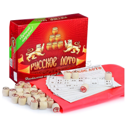Лото Русское в картонной коробке 25*19*6 см с бочонками из древопласта