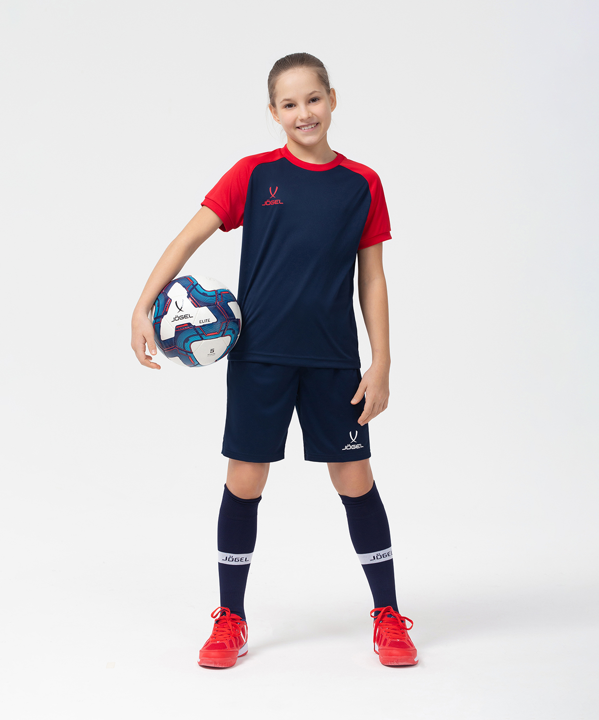 Фото Футболка игровая JOGEL CAMP Reglan Jersey, темно-синий/красный, детский со склада магазина Спортев