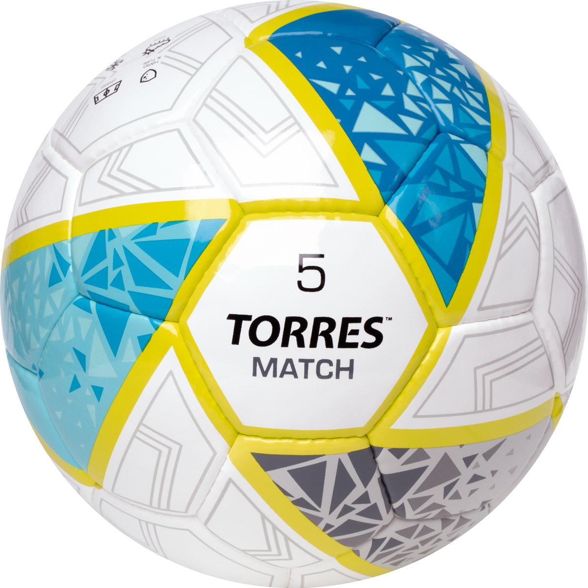 Фото Мяч футбольный Torres Match р.5 32 п. синт. кожа руч. сшив. бело-серо-голубой F323975 со склада магазина Спортев