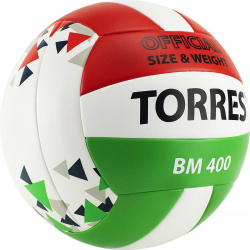 Мяч волейбольный Torres BM400 р.5 синт. кожа клееный бело-крас-зелен V32015
