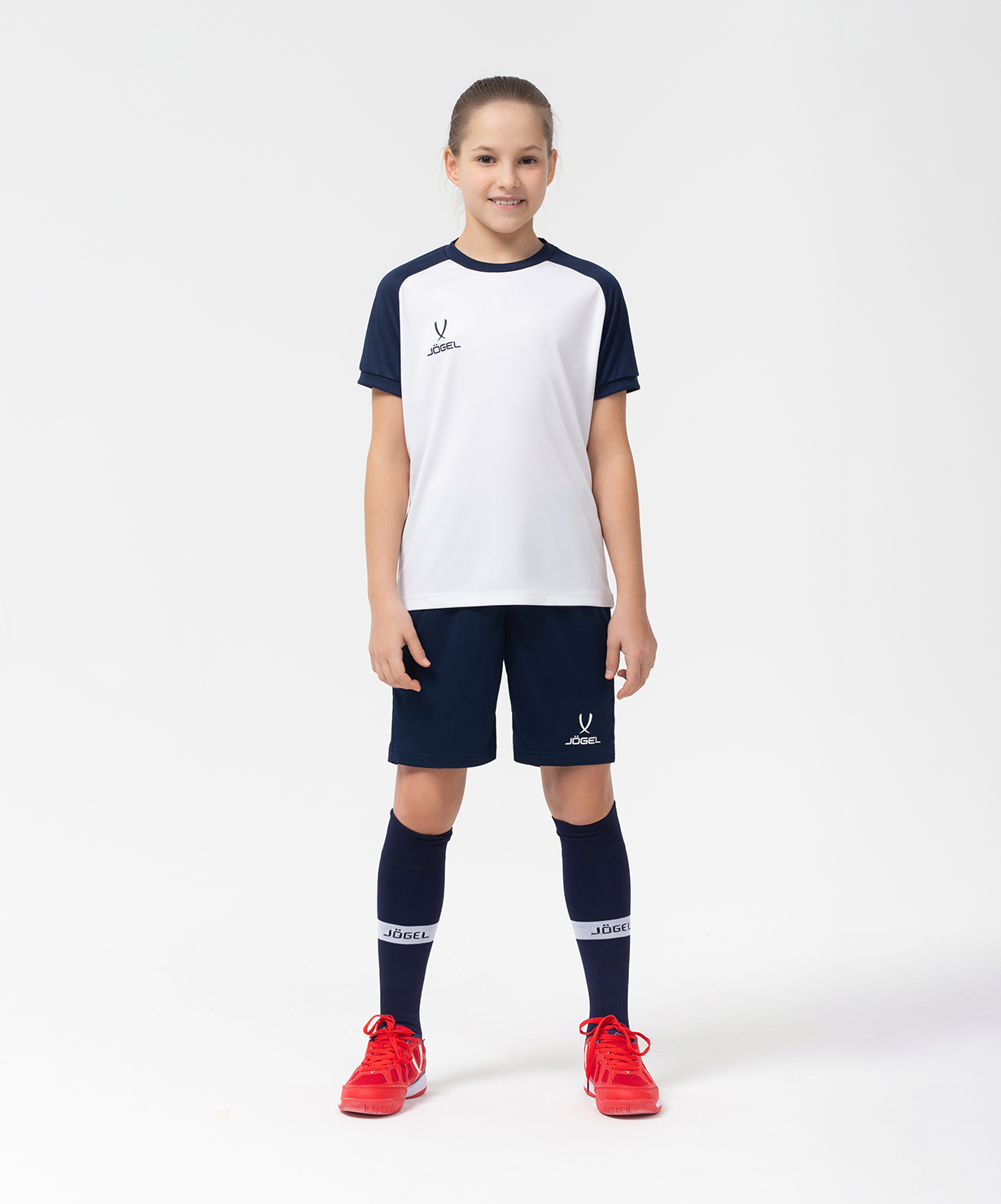 Фото Футболка игровая JOGEL CAMP Reglan Jersey, белый/темно-синий, детский со склада магазина Спортев