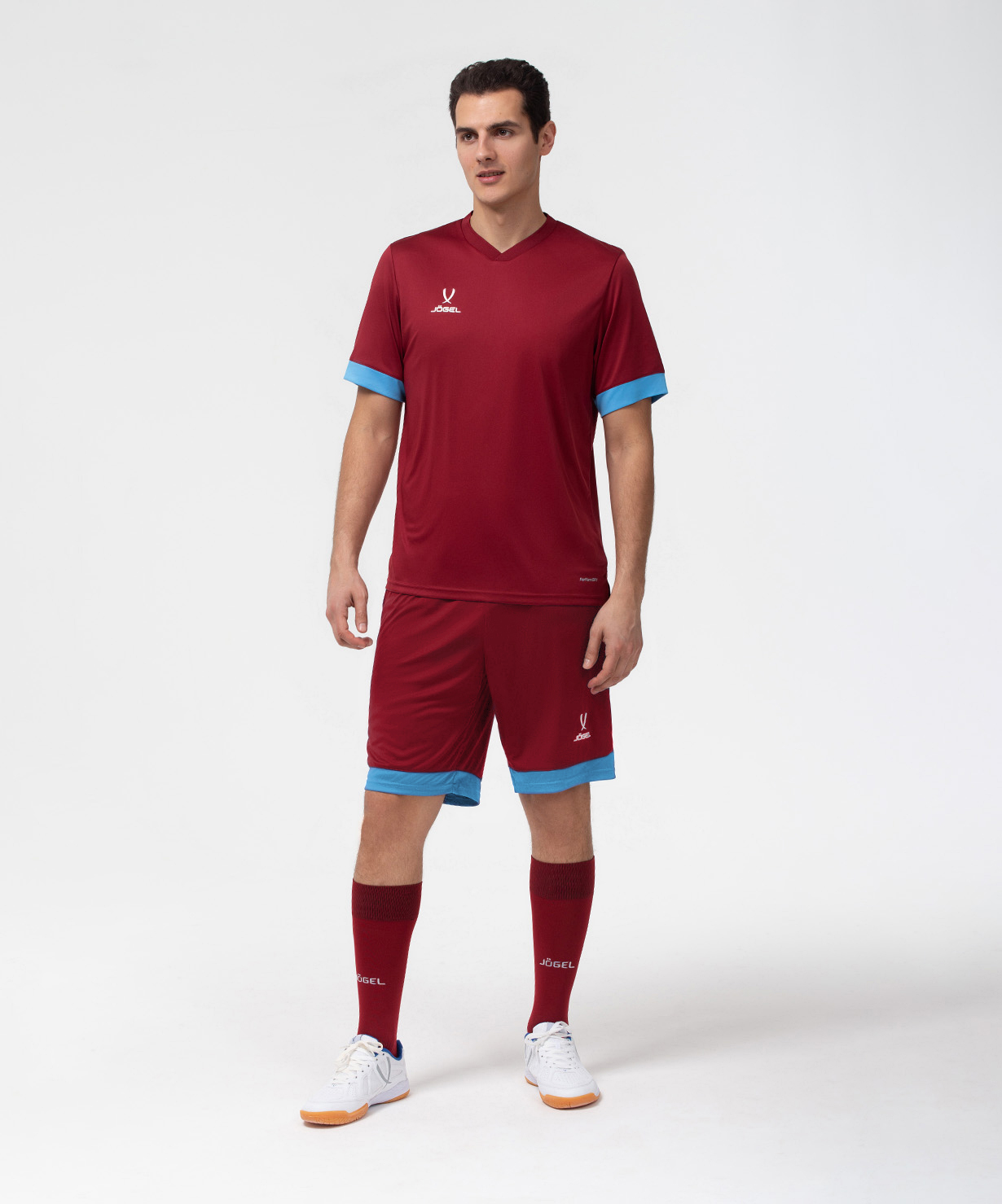 Фото Футболка игровая JOGEL DIVISION PerFormDRY Union Jersey, гранатовый/голубой/белый со склада магазина Спортев