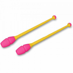 Булавы для гимнастики 45 см Indigo вставляющиеся (пластик, каучук) желто-розовые IN019